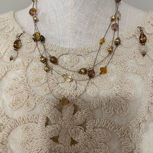 Copper Set Necklace multi layer & earrings pierced